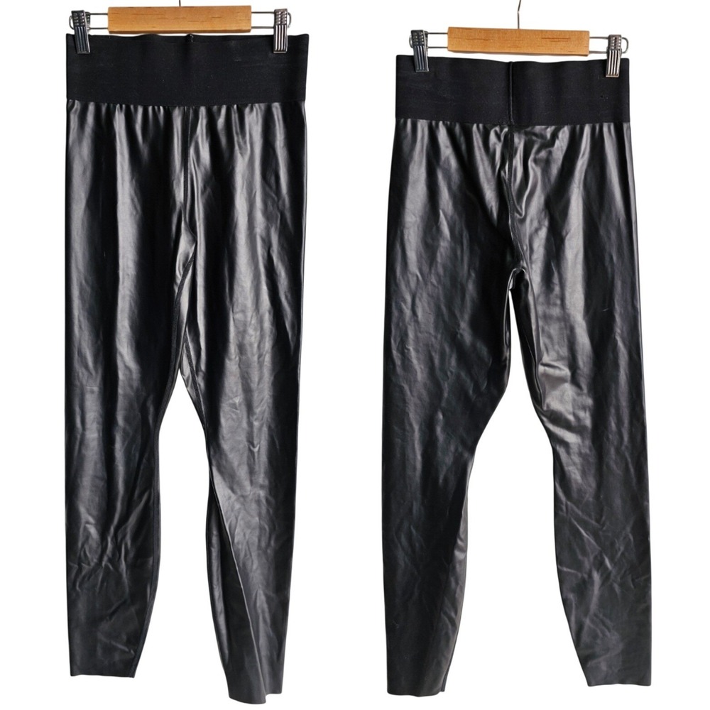 Good American Black Faux Leather‎ Leggings Pull On  Elastic Waist  Hi-Rise Sz. 2